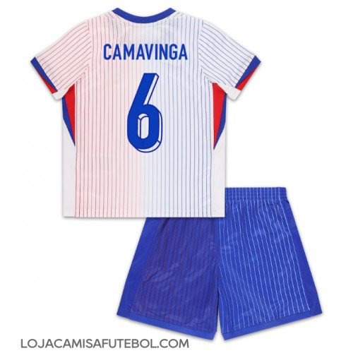 Camisa de Futebol França Eduardo Camavinga #6 Equipamento Secundário Infantil Europeu 2024 Manga Curta (+ Calças curtas)